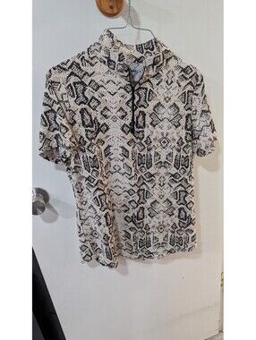 Ibkul Women's Short Sleeve Zip-Up Polo Shirt Snake Print